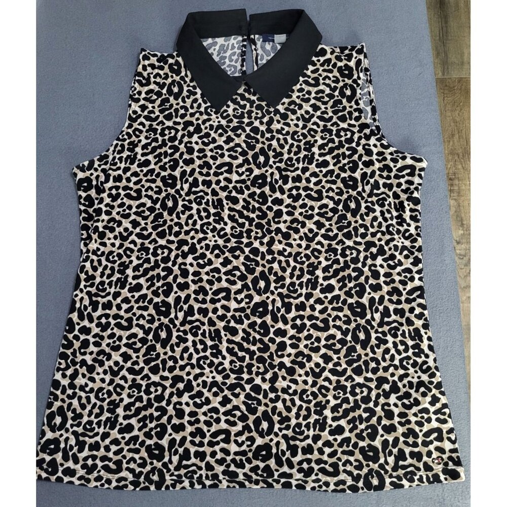 TOMMY HILFIGER Women's LG Cheetah Animal Print Sleeveless Blouse Tank Top Collar - Picture 3 of 7